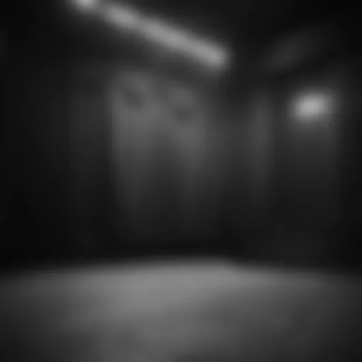 Abstract black and white drawing of a theater stage
