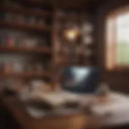 A cozy reading nook with an open laptop and a stack of books