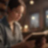 A person reading a book with a thoughtful expression