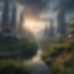 A futuristic cityscape blending nature and technology