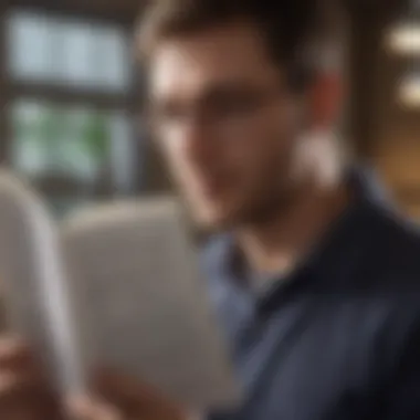 A person reflecting while reading a self-help book