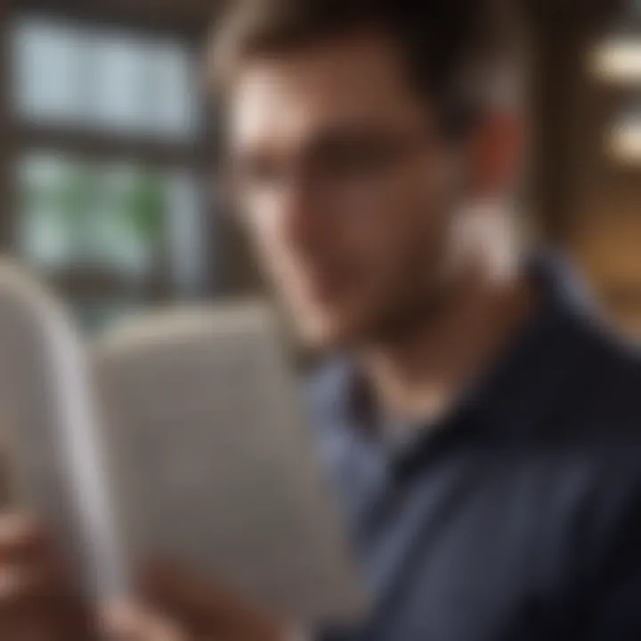 A person reflecting while reading a self-help book