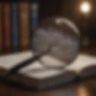 A magnifying glass revealing intricate details in a book