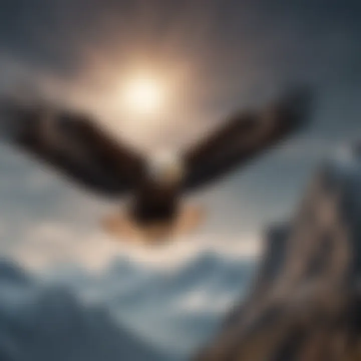 Illustration of a soaring eagle against a majestic mountain backdrop