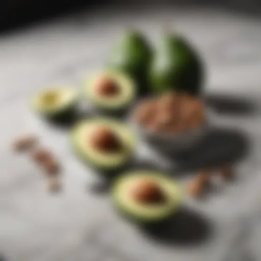 Avocado and nuts assortment on a marble table