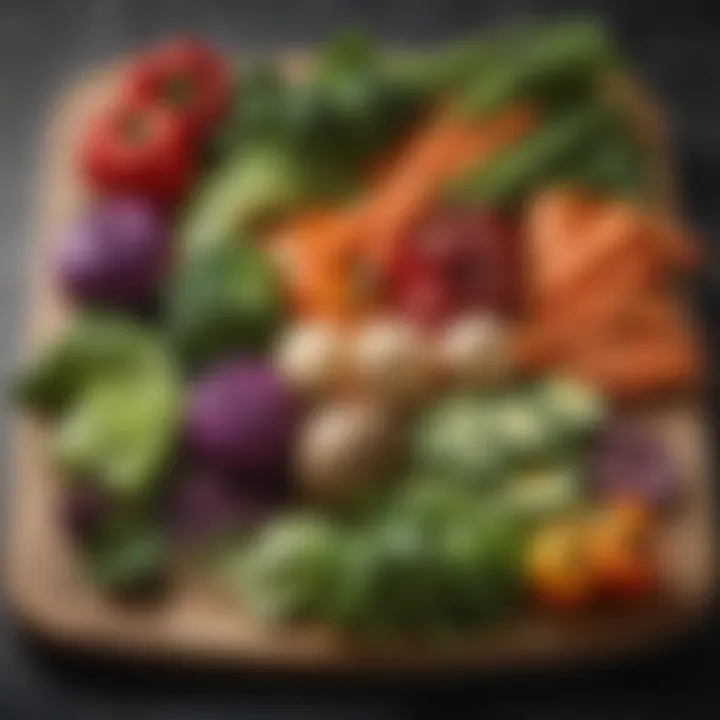 Colorful assortment of low-carb vegetables on a wooden platter