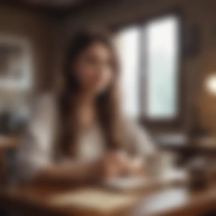 A young woman journaling with a cup of tea