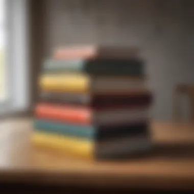 A stack of self-help books on a wooden table