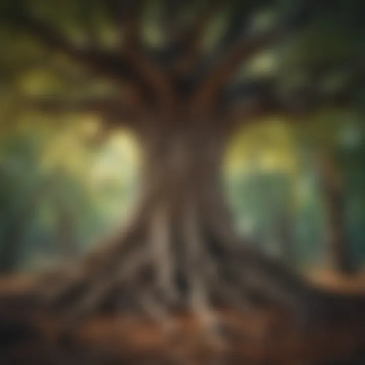 A tree with deep roots and expansive branches, representing growth and wisdom.