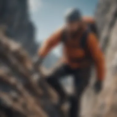 Conquering Challenges A mountain climber overcoming a steep cliff