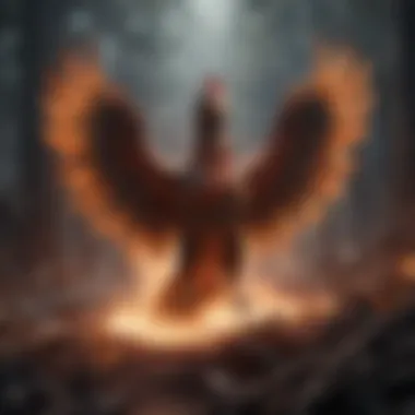 A phoenix rising from ashes, representing resilience