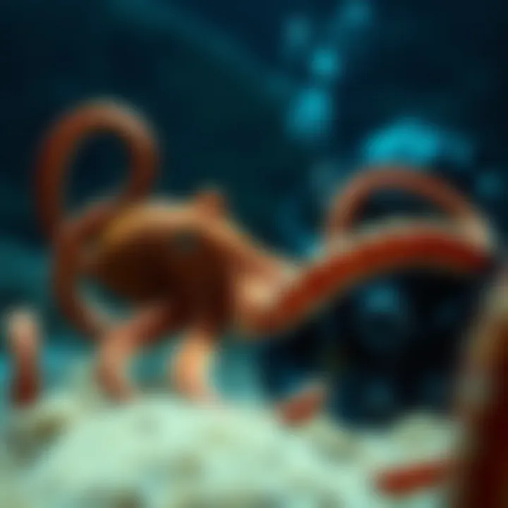 An octopus interacting with a diver, highlighting their curious behavior.