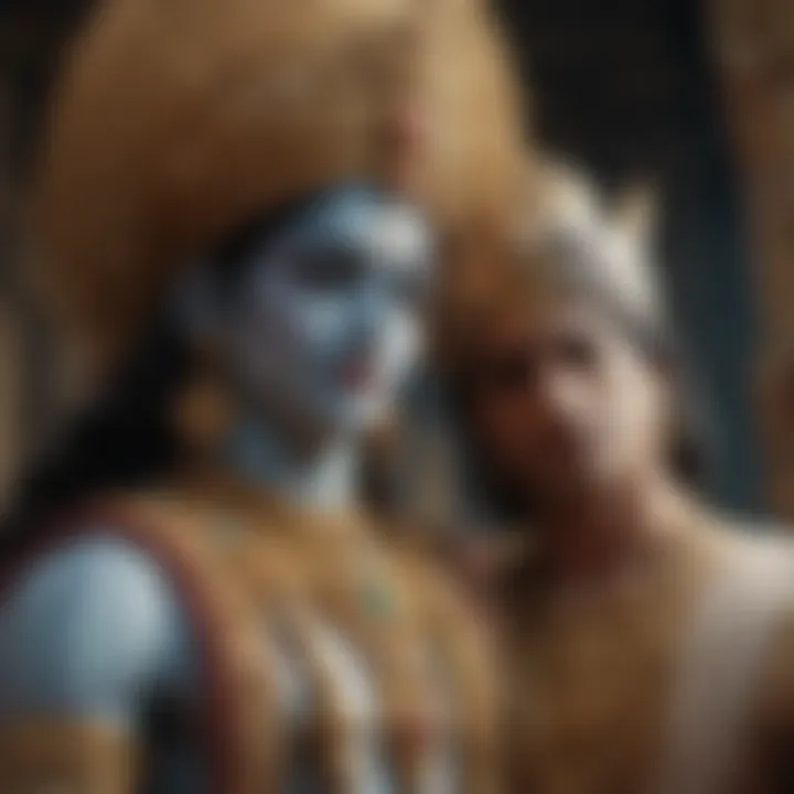 An intricate illustration of Lord Krishna imparting wisdom to Arjuna, symbolizing divine guidance.