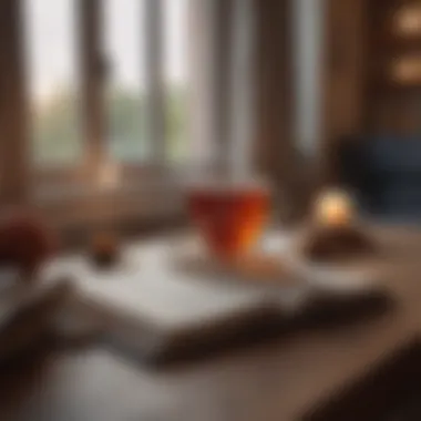 Mindful Moments: The Essence of Hygge A serene moment of mindfulness with a cup of tea and a book