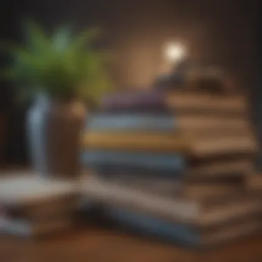 A stack of books exploring the themes of self-compassion