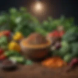 A vibrant array of diverse plant-based foods showcasing their colors and textures.