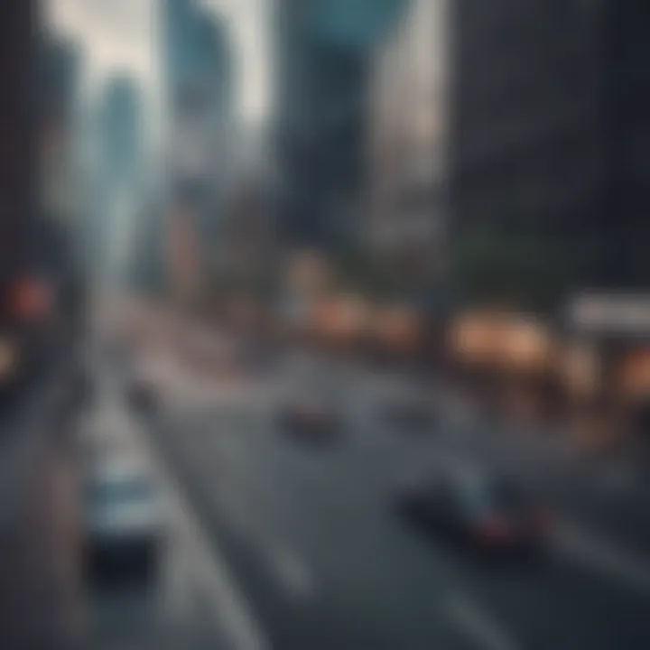 A modern cityscape illustrating contemporary governance and ethical considerations.