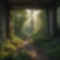 A lush forest reclaiming an abandoned urban area