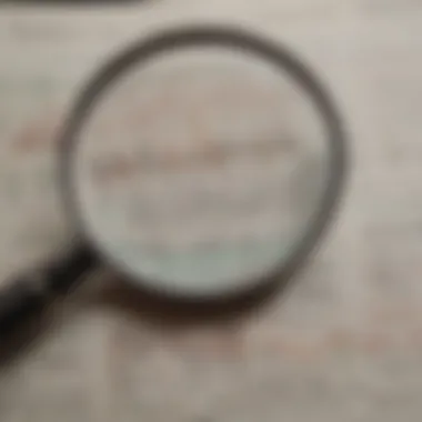 Close-up of a magnifying glass on a page with financial charts