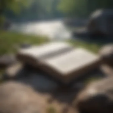 Finding Wisdom in Nature and Literature A serene nature scene with a book resting on a rock