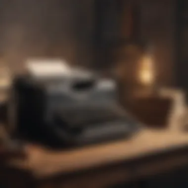 Vintage typewriter on a wooden desk with a stack of books