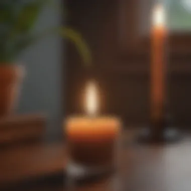 Glowing candle in a meditative setting