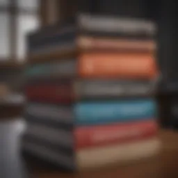 A collection of Harvard Business textbooks stacked elegantly