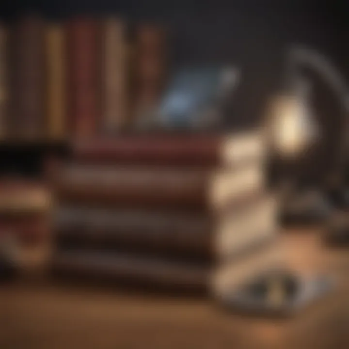 A stack of historical books next to a smartphone playing an audiobook