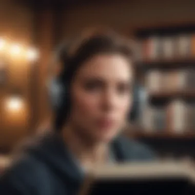 Person immersed in listening to an audio book