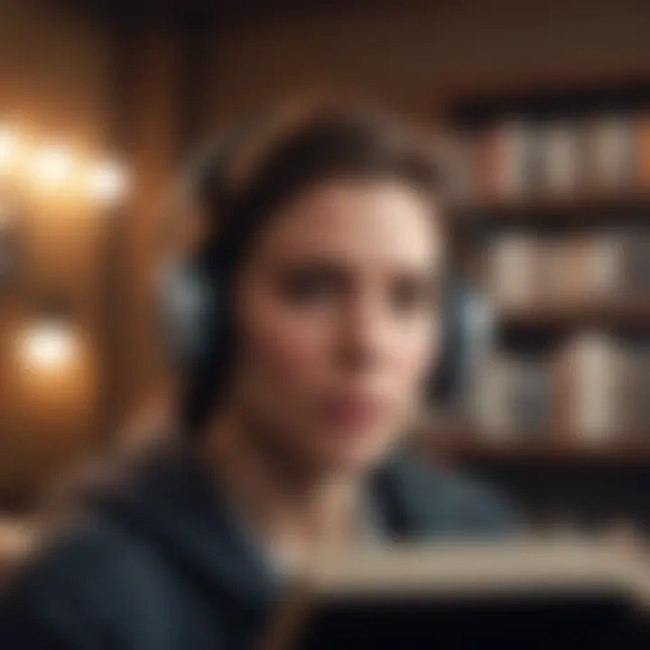 Person immersed in listening to an audio book