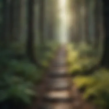 A path leading through a forest, illustrating the journey towards success