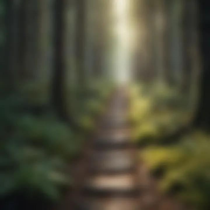 A path leading through a forest, illustrating the journey towards success