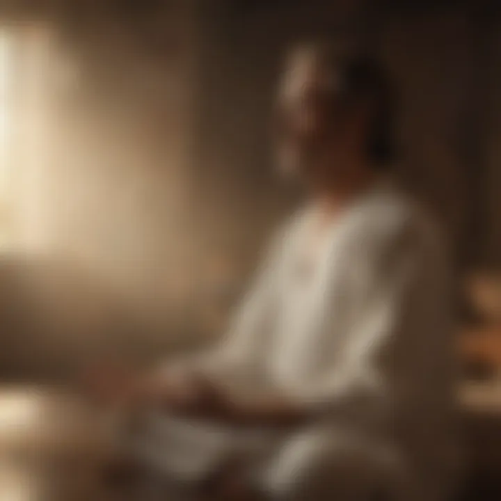 A person meditating in a tranquil setting, embodying the spirit of mercy