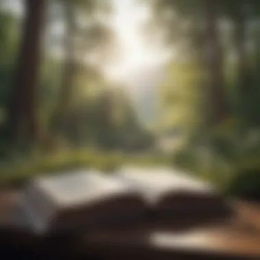 Wisdom in Nature A beautiful book with quotes open on a desk surrounded by nature