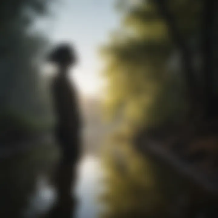 A silhouette of a person contemplating in nature