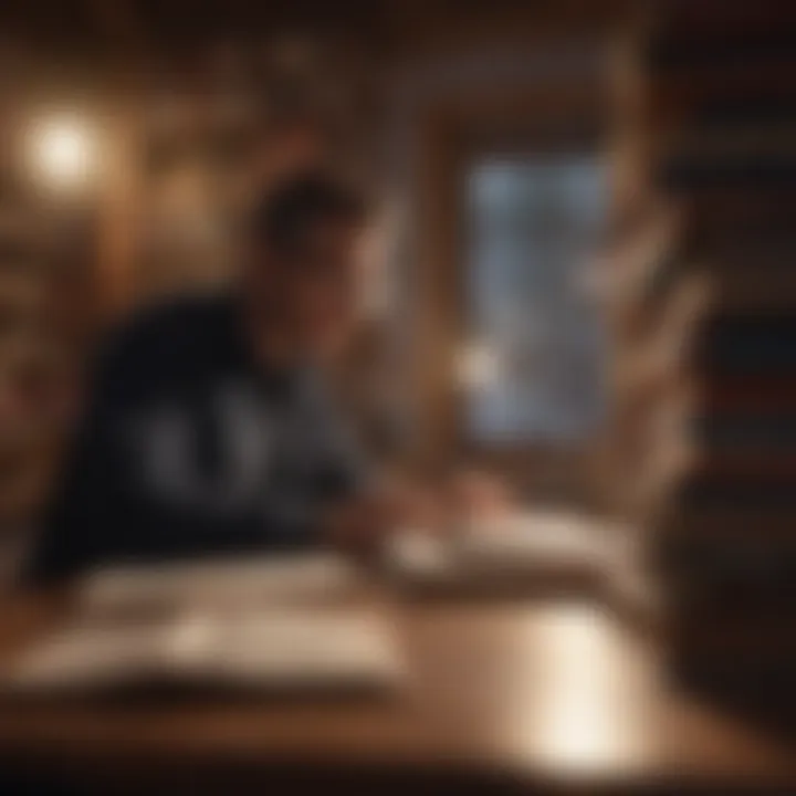 A person contemplating with books around