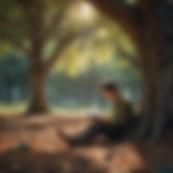 Illustration of a person reading under a tree