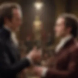 Artistic portrayal of Alexander Hamilton engaged in a passionate debate
