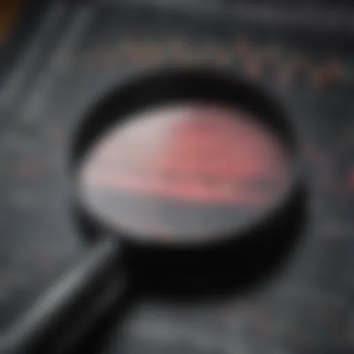 Illustration of a magnifying glass focused on a stock market graph