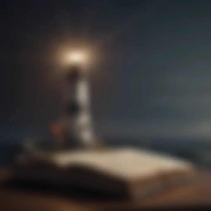 Illustration of a lighthouse beaming light into the darkness as a metaphor for enlightenment