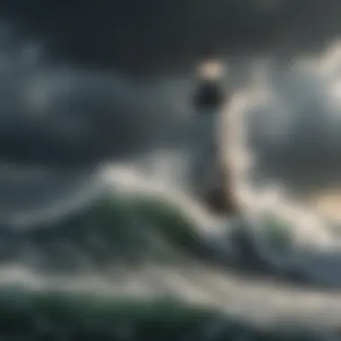 Guiding Light in Chaos Artistic depiction of a lighthouse standing tall amidst turbulent waves