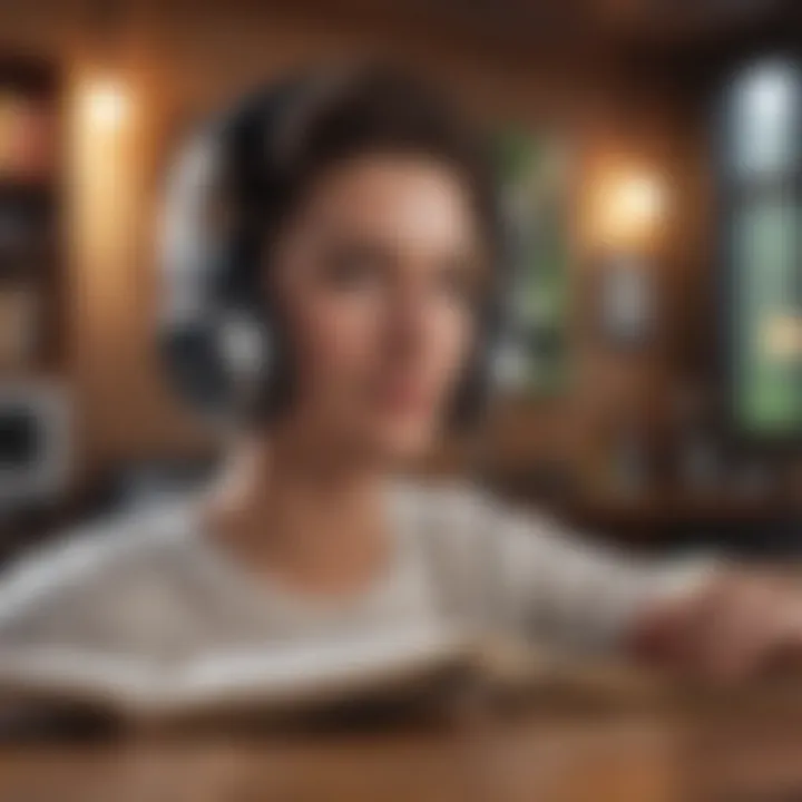 Illustration of a user enjoying multiple audiobooks with headphones on