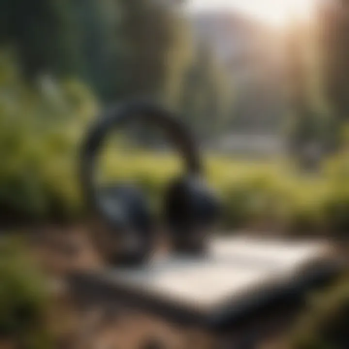 A person enjoying an audiobook while engaging in a relaxing activity outdoors.