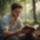 A man deeply engaged in a book, surrounded by a serene environment that fosters inspiration.