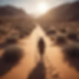 Mystical desert landscape with a lone figure