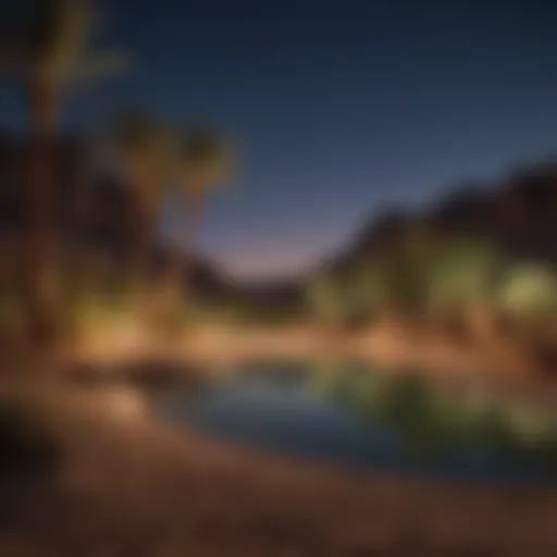 Mystical desert oasis under shimmering moonlight