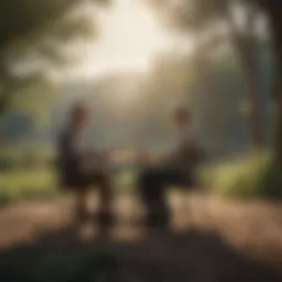 Illustration of a couple discussing boundaries in a serene setting