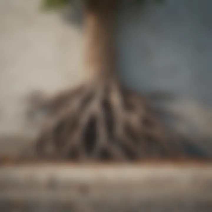 Illustration of a tree with roots breaking through concrete symbolizing resilience