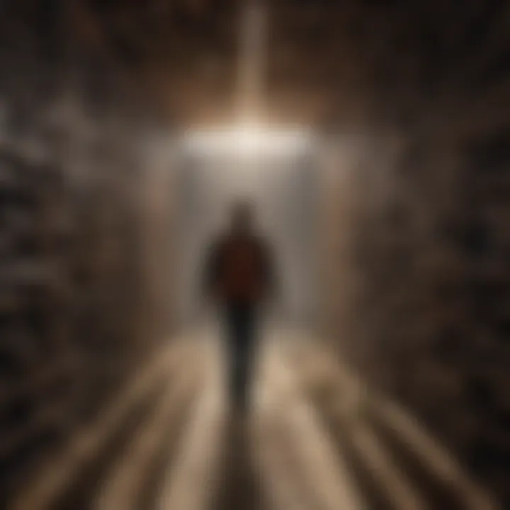 Illustration of a person walking through a maze with a beam of light shining ahead