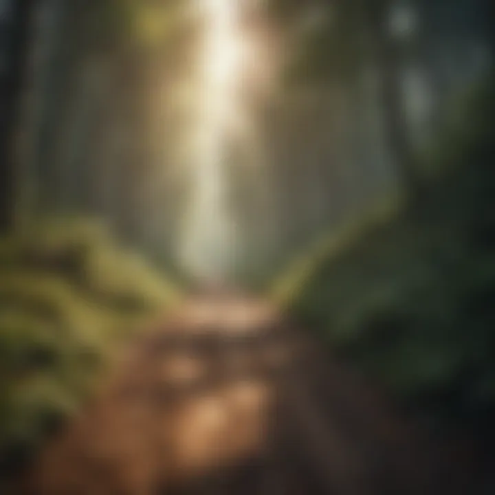 Path to Fulfillment - Illustration of a winding road through a majestic forest leading to a bright horizon